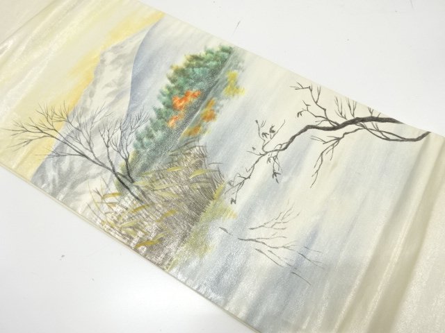 JAPANESE KIMONO / ANTIQUE FUKURO OBI / SILK / WOVEN SCENERY